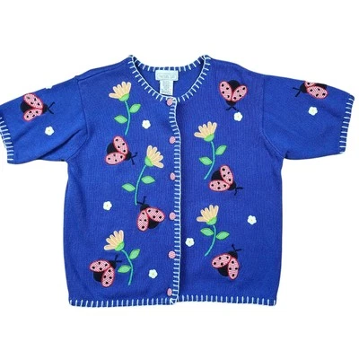Suéter Top Vintage Y2K Años 90 Retro Mandal Bay Talla XXL Primavera Flores Ladybugs Foto 1 de 3