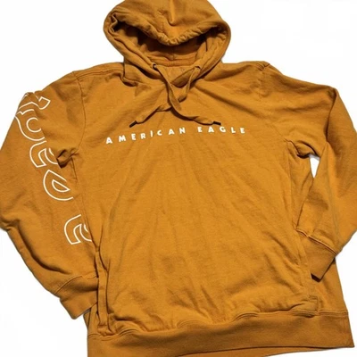 American Eagle 连帽衫男式小号 AE 拼出标志套衫黄金 — 第 1/4 张图片