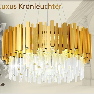 Luxury Hanging Crystal Lamp, Round Chandelier, Gold, 9xE14 Lights, 55cm  - Image 1 of 4