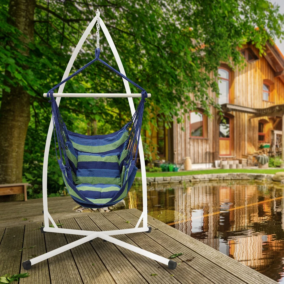 Silla colgante azul/verde con soporte 208 cm, hamaca con cojín exterior/interior - Imagen 1 de 4