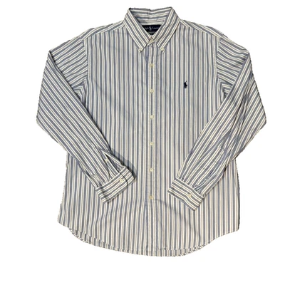 Ralph Lauren Custom Fit Button Down Shirt L Blue White Stripe Long Sleeve - Image 1 of 4