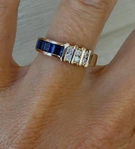 Princess Cut Simulated Blue Sapphire Engagement Ring In 14k Yellow Gold Plated - Picture 1 of 5