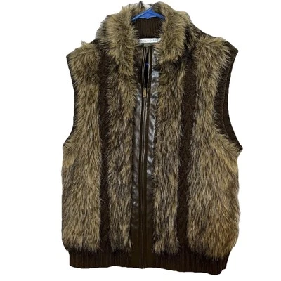 Peter Nygard Suéter Chaleco Imitación Piel Talla Grande Cremallera Frontal Marrón Acanalado Cable Tejido Foto 1 de 4