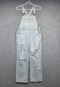 KanCan Overalls Womens XL Blue Wide Leg Light Wash Denim Distressed Ripped Retro - Picture 1 of 14