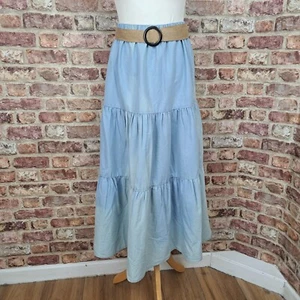 Vintage Jeans Maxi Rock hellblau UK 14 Gummizug Prairie Boho - Bild 1 von 11