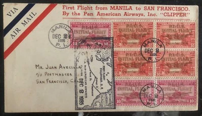 Manila Filipinas 1935 Primer Vuelo Clipper Cubierta FFC a San Francisco CA EE. UU. Foto 1 de 2