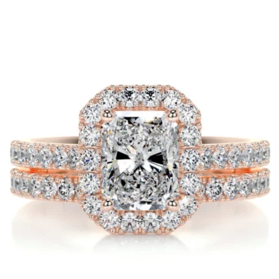 Conjunto de alianza de diamantes de oro amarillo de 14 quilates de boda de corte redondo creada en laboratorio IGI 3,00 quilates Foto 1 de 4