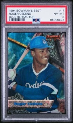 1994 Bowman's Best Roger Cedeno REFRATOR AZUL NOVATO RC #17 PSA 8 QUASE PERFEITO-PERFEITO - Imagem 1 de 2