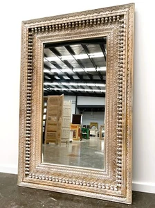 Hand Carved Vintage Indian Solid Timber Shabby Chic Boho Wall Mirror - Picture 1 of 6