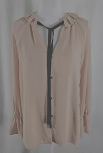 Bailey 44 Womens Button Down Blouse Tan Black Front Tie Polyester Medium - Picture 1 of 8