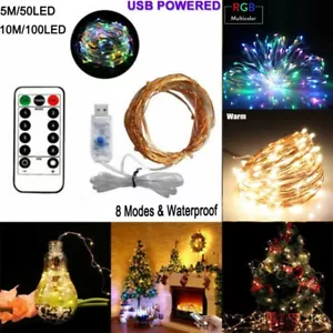 5-20M USB Powered Copper Wire LED String Fairy Lights Remote Control Home Decor - Picture 1 of 14