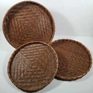 Trays or Wall Hangings Set of 3 Basket Rattan Style Boho Herringbone Pattern - Picture 1 of 11