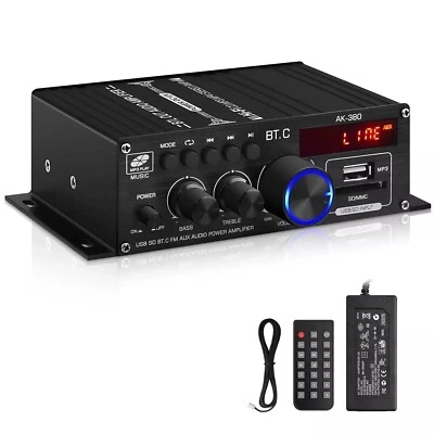 AK-380 USB SD BT.C FM AUX Audio Power Amplifier 400W+400W 2.0 CH HiFi Stereo - Image 1 of 4