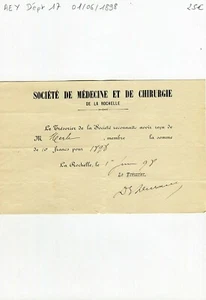 Dépt 17 - La Rochelle - Société de Médecine et de Chirurgie du 01/06/1898 - Picture 1 of 1