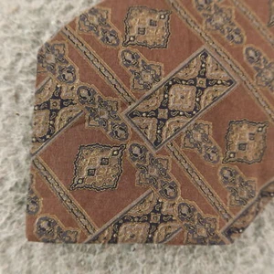 Cravatta Henry Grethel marrone geometrica arabesco paisley 100% seta USA 4" - Foto 1 di 7
