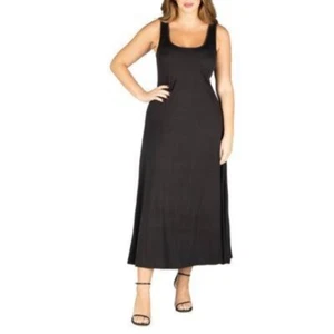 24seven Comfort Apparel Plus Size Simple A-line Tank Maxi Dress Women's 3X Black - Picture 1 of 14