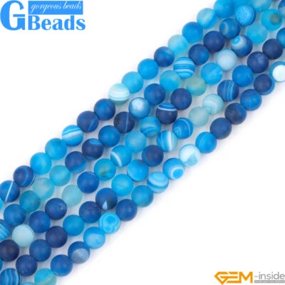 Assorted Stripe Onyx Agate Frost Matte Gems Round Loose Beads 15" Strand - Image 1 of 4