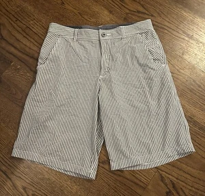Lululemon Shorts Mens Gray White Seersucker Casual Stretch Size 34 Striped 10” - Picture 1 of 11