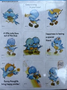 Vintage 1982 American Greetings Blue Birds Aufkleberblatt - Bild 1 von 1