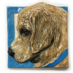 Golden Retriever Hund Keramikfliese Handarbeit 3D Haustier Portrait Sondra Alexander Kunst - Bild 1 von 4