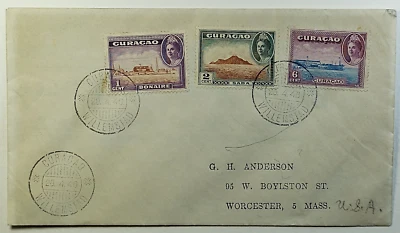1946 Curacao Netherlands Dutch Antilles QEII Cover Willemstad to Worcester MA - Image 1 of 2