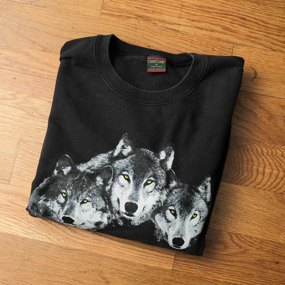 Moletom Vintage Anos 90 Cross Creek Wolf EUA Boothbay Maine Preto Tamanho G Ao Ar Livre - Imagem 1 de 4