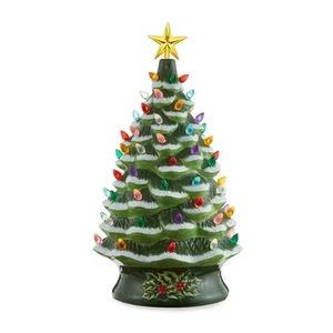 24" vorbeleuchteter grüner schneebeflockter Keramik Weihnachtsbaum handbemalt mit Lichtern - Bild 1 von 1