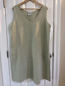 California Threads Linen Dress Size Large V Neck Light Green - Picture 1 of 8