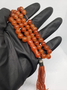 Vintage Orange Amber, Islamic Prayer 99 Beads, Handmade Rosary 31.08g Estate - Picture 1 of 13