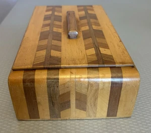 Caja de madera de marquetería Art Deco con incrustación de cascada artesanal antigua vintage 6x10" - Imagen 1 de 11