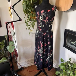 Vtg 90s Dress Barn Black Floral Dress - Size 4 - Picture 1 of 9