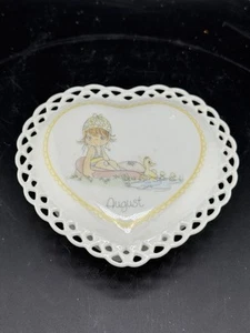 Precious Moments 1988 Enesco Japan Porcelain Heart Trinket Box August Birthday - Picture 1 of 6