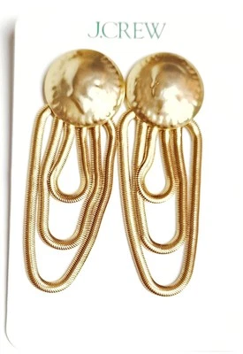 J.Crew Coin Chain Drop Dangle Earrings Shiny Matte Gold Brass CG627 New with Tag - Image 1 of 4