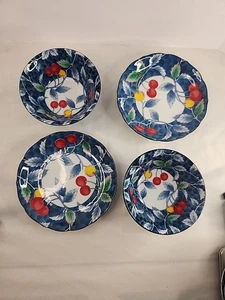 Williams Sonoma Red Cherry Cherries 2 Salad Plates 7.5" & 2 Rice Bowls 5.5 - Picture 1 of 6