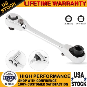 Portable Mini 1/4inch Double Ended Quick Socket Ratchet Handle Wrench Silver NEW - Picture 1 of 12