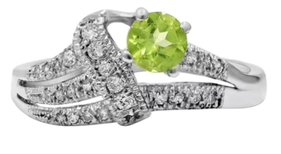0,52 Ct Natürlicher Rund Diamant 14k Weißgold Peridot Hochzeits Cocktail Ring - Bild 1 von 3