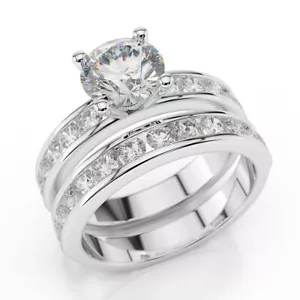 2.39 CT F/VS2 New Round Cut Diamond Engagement Ring Set 14K White Gold - Picture 1 of 6