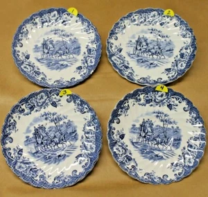 JOHNSON BROS. Blue Coaching Scenes 4 Set Saucer Plates - Picture 1 of 11