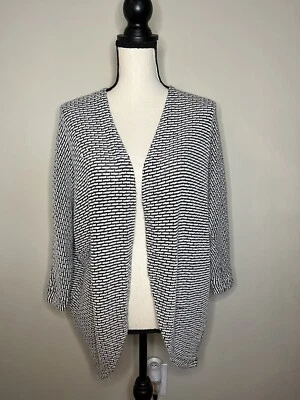Forever 21 Womens Cardigan Sweater Small Black White Open Front Knit Check - Imagem 1 de 4