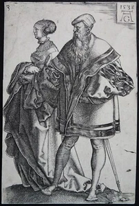 MUSIK TANZ ALDEGREVER HOCHZEITSTÄNZER TANZENDES PAAR KUPFERSTICH SIGNIER 1538 - Bild 1 von 8