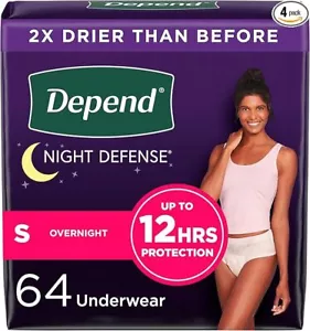 Depend Night Defense Incontinence & Postpartum Underwear for Women, Overnight, - Picture 1 of 14