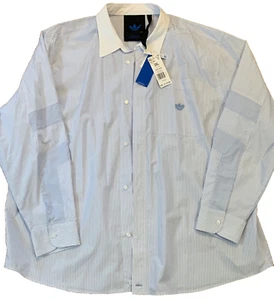 NWT $170 Adidas Mens Blue Striped Oversized Button Front Shirt HD4799 Size 2XL - Picture 1 of 6