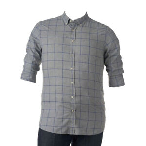  Sonoma Mens Modern Fit Poplin Casual Shirt Gray Plaid Long Sleeves Big Tall