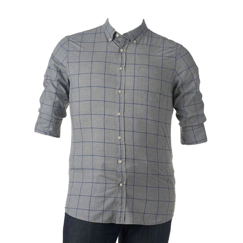  Camisa informal Sonoma para hombre calce moderno de popelina gris a cuadros mangas largas grande alta Foto 1 de 1