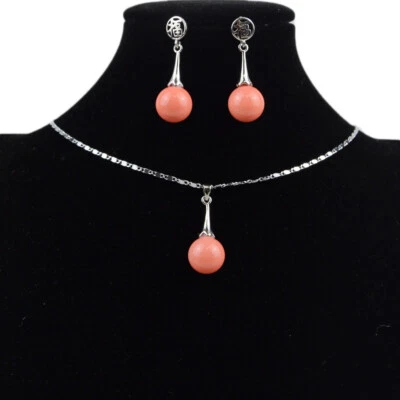 Conjunto de 2 piezas de moda para mujer gota de agua concha perlas colgantes collar pendientes joyería Foto 1 de 4