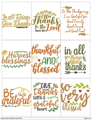BROTHER THANKSGIVING QUOTES COLLECTION EMBROIDERY MACHINE DESIGNS COLLECTION PES USB