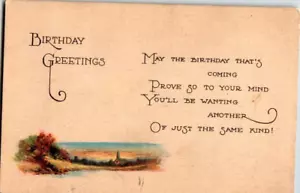 Cartolina d'epoca non spedita biglietto di auguri compleanno con nota scritta a mano 1923 e poesia - Foto 1 di 2