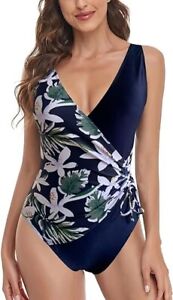 AIDOTOP ONE PIECE SWIMMING COSTUME BATHING SUIT NAVY FLORAL SZ M 10-12