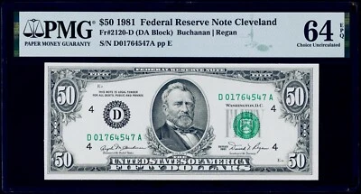 $50 1981 Federal Reserve Note Cleveland Fr#2120-D PMG 64 EPQ Choice Uncirculated - Image 1 of 3