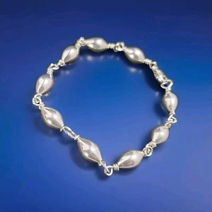 Oval Beaded Wire Bracelet 925 Sterling Silver 9" Handcrafted - Picture 1 of 13